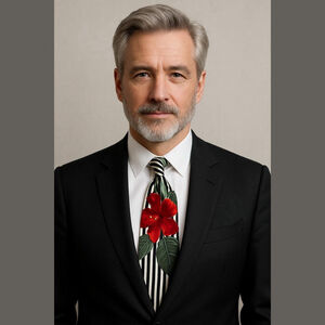 Bachrach Men's Silk Tie Black White Red Stripes Floral